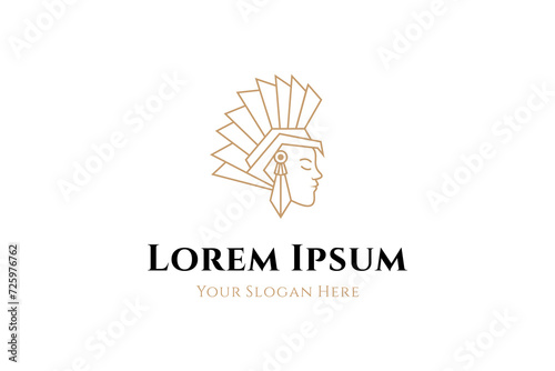 Aztec warrior with luxury line style logo icon design
