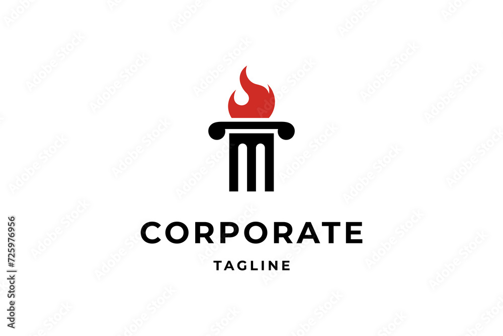 Pillar icon flat vector logo design with torch shape combination Pillar icon flat vector logo design with torch shape combination