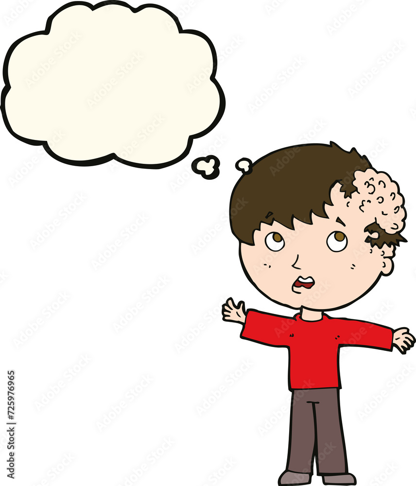 cartoon boy with growth on head with thought bubble cartoon boy with growth on head with thought bubble