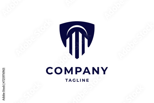 pillar icon flat vector logo design in shield shape