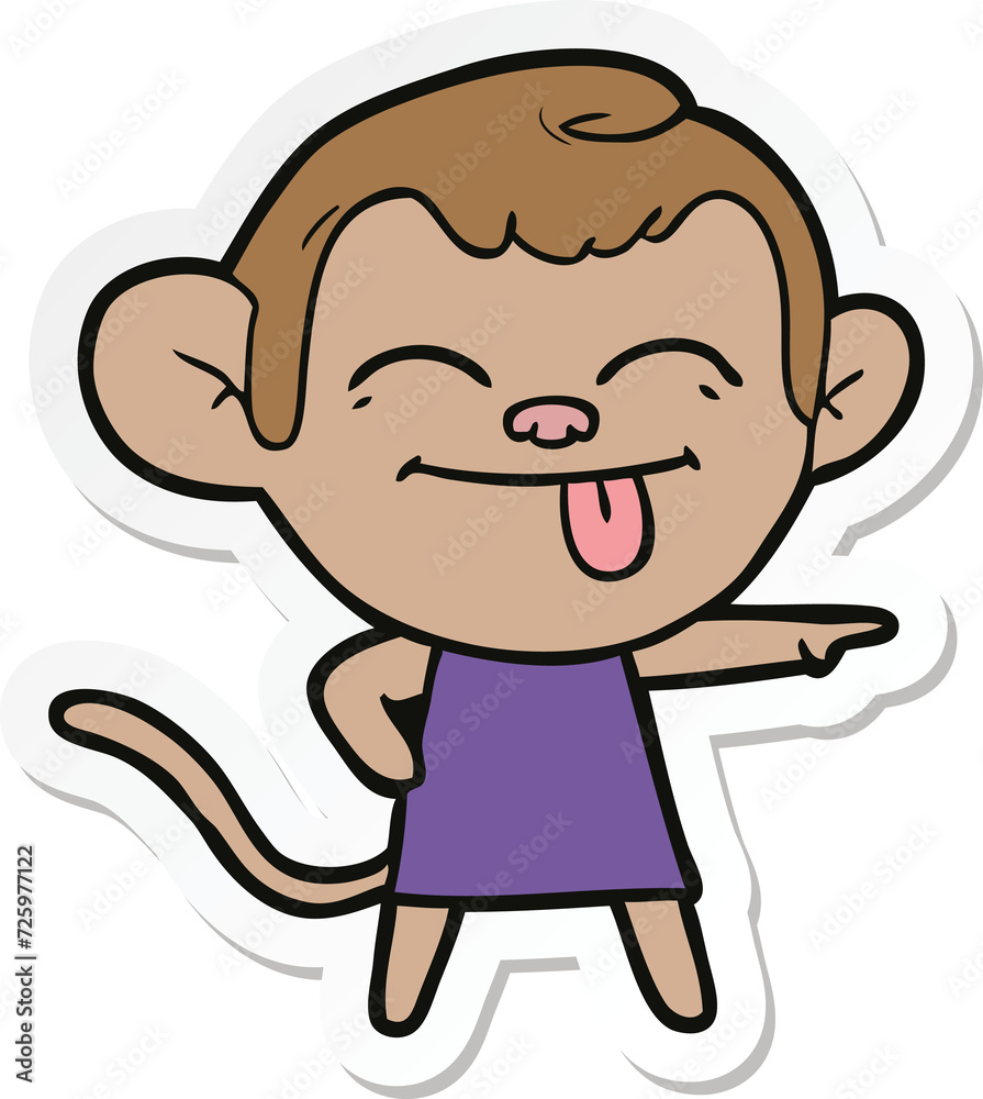 sticker of a funny cartoon monkey pointing sticker of a funny cartoon monkey pointing