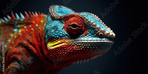 minimalistic design closeup of a colorful chameleon lizard