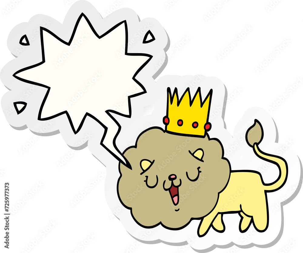 cartoon lion and crown and speech bubble sticker