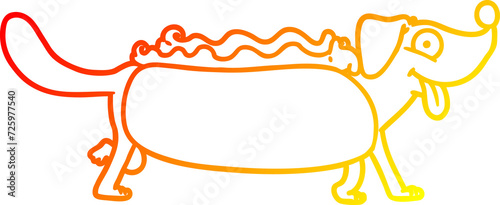 warm gradient line drawing cartoon hotdog