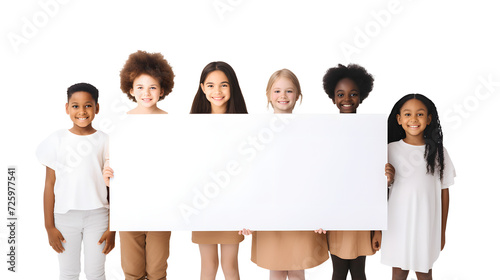 group of kids holding blank placard