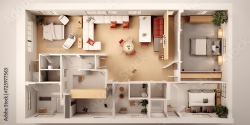 minimalistic design Floor plan of a house top view 3D illustration © Dipankar