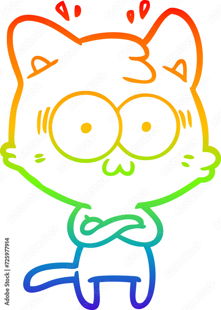 Obraz premium rainbow gradient line drawing cartoon surprised cat