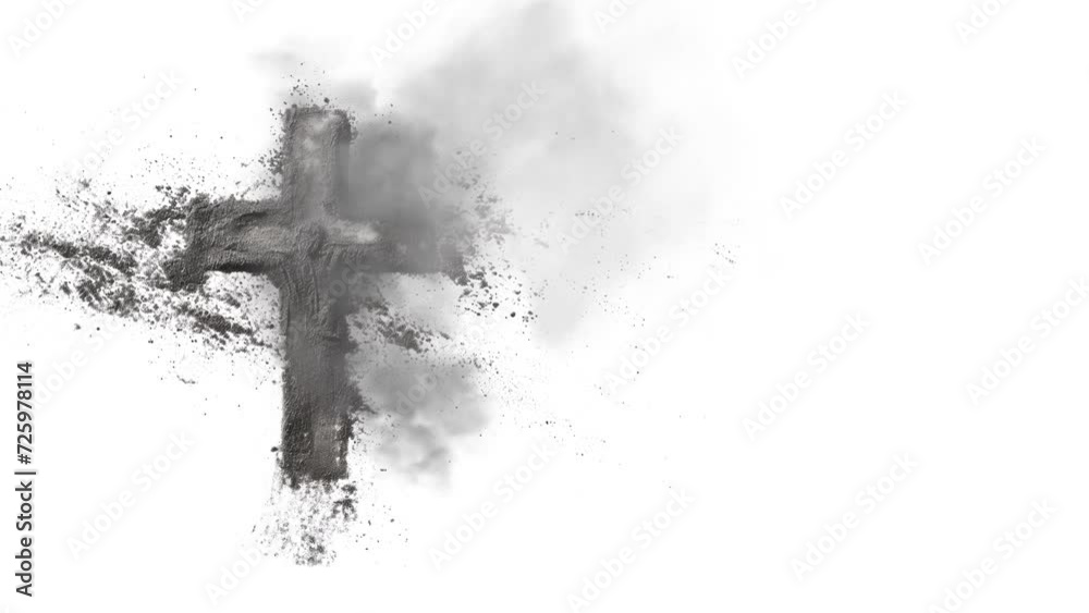 Ashes cross on white background. Ash Wednesday. Funeral and cremation symbol