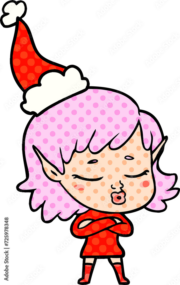 pretty comic book style illustration of a elf girl wearing santa hat pretty comic book style illustration of a elf girl wearing santa hat