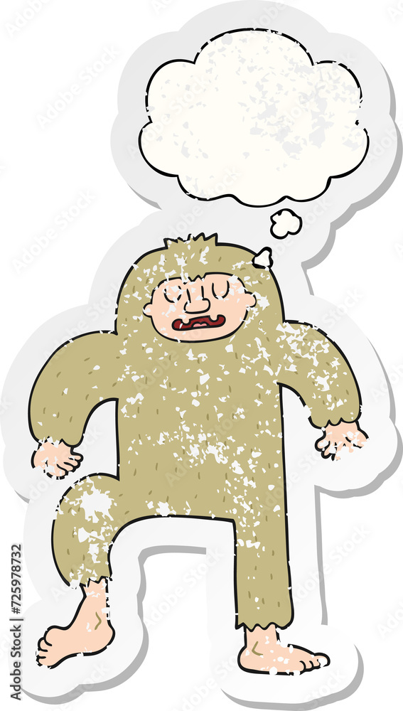 cartoon bigfoot and thought bubble as a distressed worn sticker cartoon bigfoot and thought bubble as a distressed worn sticker