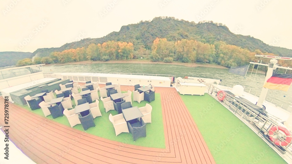 beautiful sceneries, historical houses castles , commercial ships along Rhine Danube river
