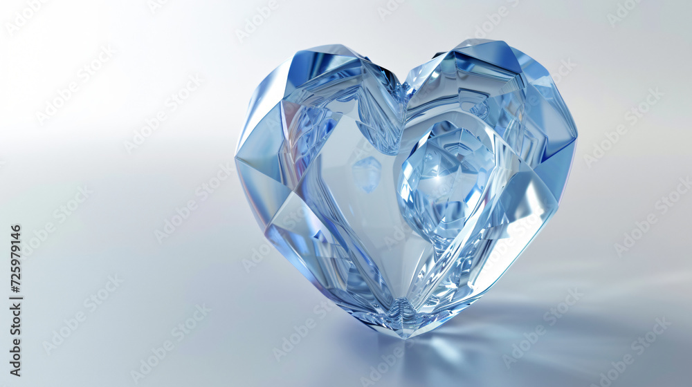 A captivating 3D crystal heart icon, exquisitely crafted and perfect for symbolic designs. Its transparency showcases a mesmerizing play of light, making it an ideal choice for romantic them