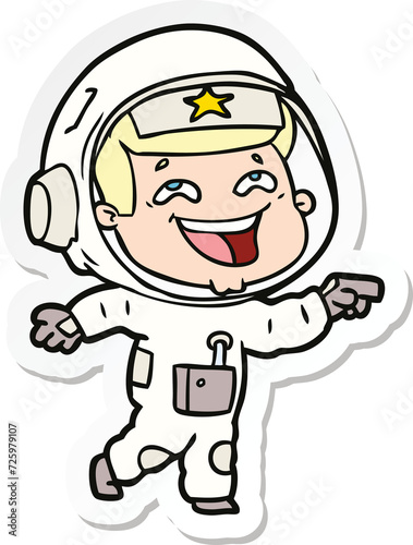 sticker of a cartoon laughing astronaut
