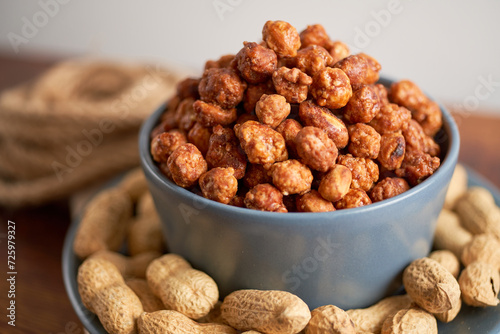 Caramelized peanuts or cacahuate garapiñado from latin america and mexico