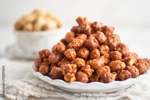 Bowl of sugar coated peanuts or garapiñados