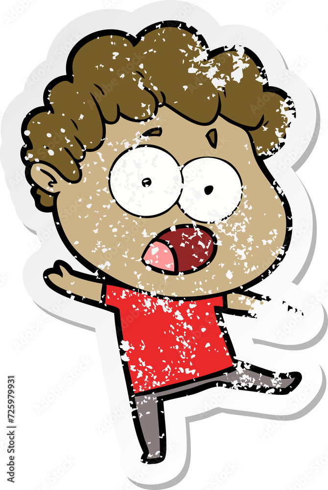 distressed sticker of a cartoon shocked man distressed sticker of a cartoon shocked man
