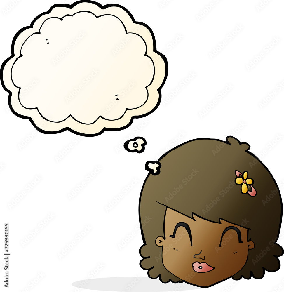 cartoon happy female face with thought bubble cartoon happy female face with thought bubble