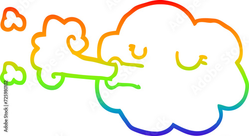 Canvastavla rainbow gradient line drawing cartoon cloud blowing a gale