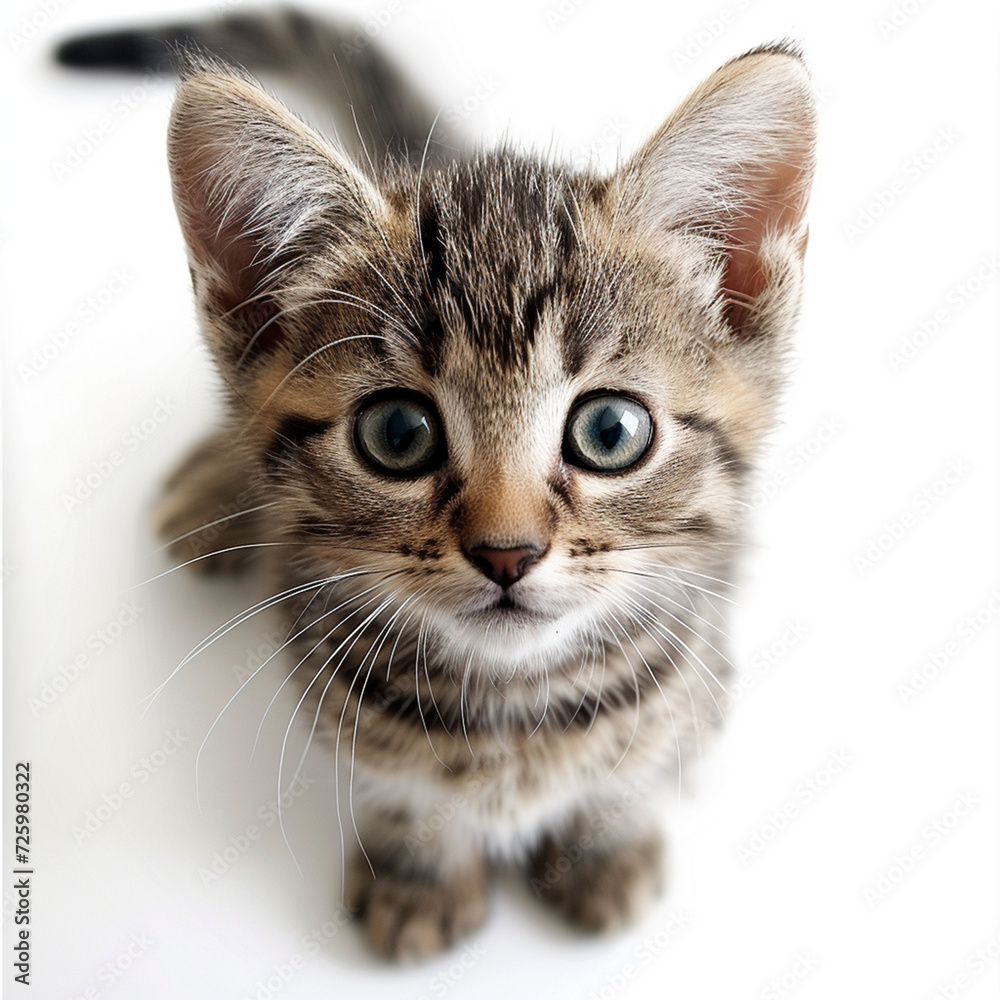 かわいい子猫の顔アップ写真(正面, 白背景) かわいい子猫の顔アップ写真(正面, 白背景)