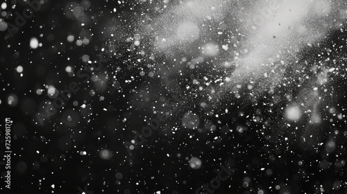 Texture of rain and fog on a black background overlay effect, Abstract splashes of Rain and Snow Overlay Freeze motion of white particles on black background © buraratn