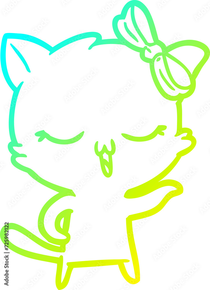 cold gradient line drawing cartoon cat with bow on head cold gradient line drawing cartoon cat with bow on head
