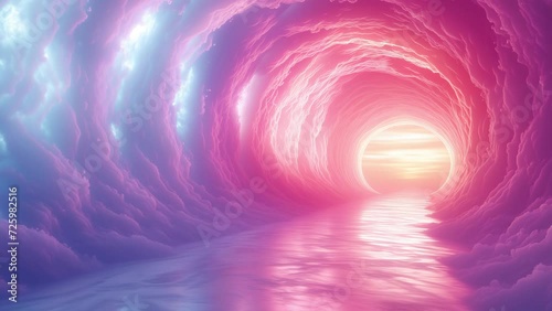 A tunnel through pastel pink and blue clouds in fantasy style. High quality 4k footage photo