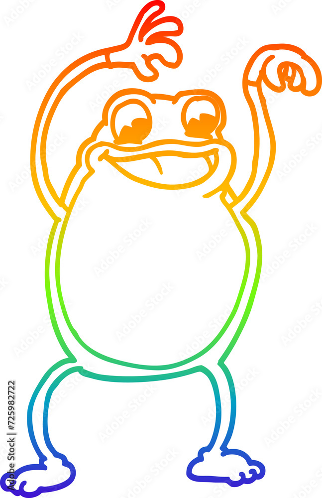 rainbow gradient line drawing cartoon frog