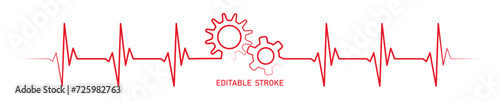 Editable lines heart rhythm illustration with gears cogwheel, heartbeat line vector design to use in healthcare, medical business, healthy lifestyle, medicine and ekg concept illustration projects.
