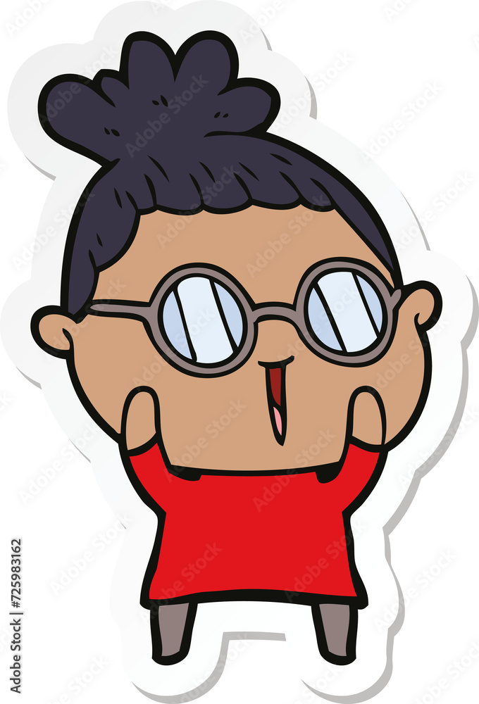 sticker of a cartoon woman wearing spectacles