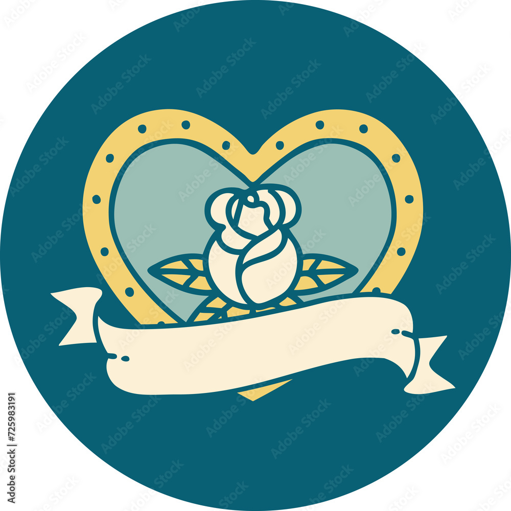 tattoo style icon of a heart rose and banner tattoo style icon of a heart rose and banner