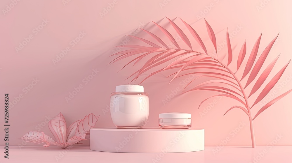 an arrangement of spring flowers around the runway that complement the cosmetic layout, adding a touch of nature and enhancing the overall aesthetic while maintaining a realistic feel.