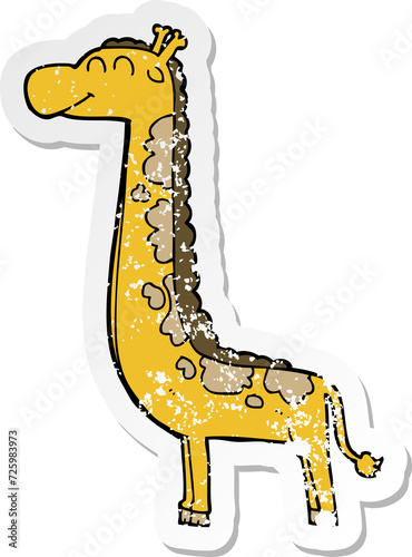 distressed sticker of a cartoon giraffe photo