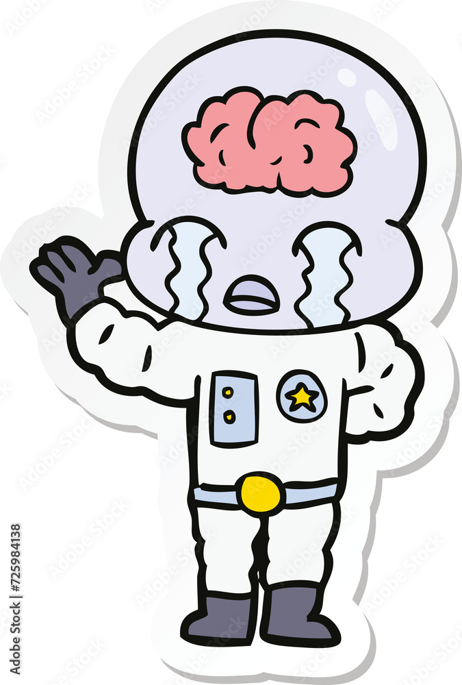 Obraz premium sticker of a cartoon big brain alien crying