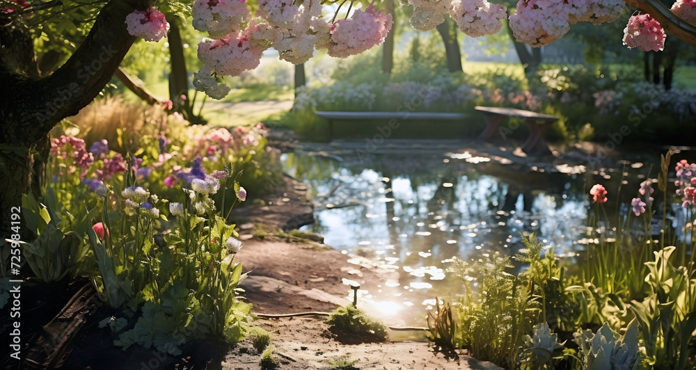Fototapeta premium pond in the park, ai generated.