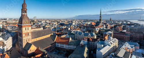 Aerial view of the Christmas market in Riga, Latvia.