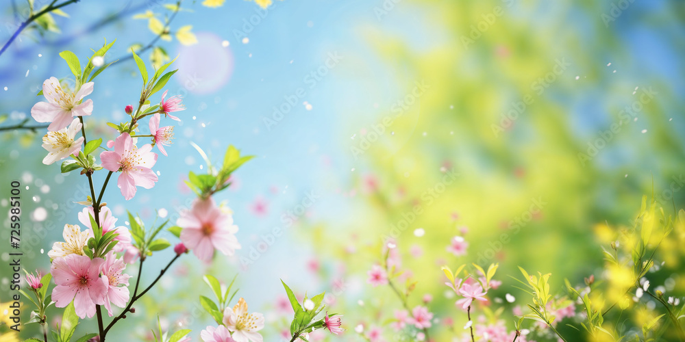 Spring theme with pink flowers and blurred background