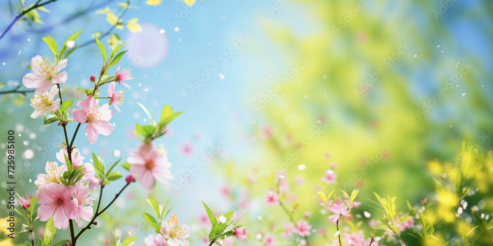 Spring theme with pink flowers and blurred background Spring theme with pink flowers and blurred background