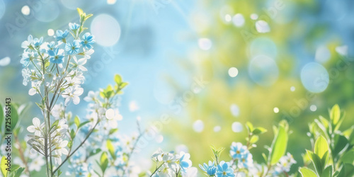 Spring theme with light blue flowers and blurred background