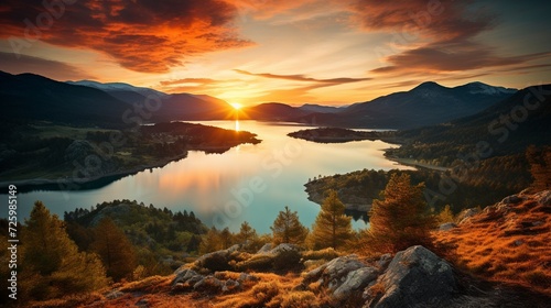 Serene Lake at Sunset: A Tapestry of Warm Hues © Paul