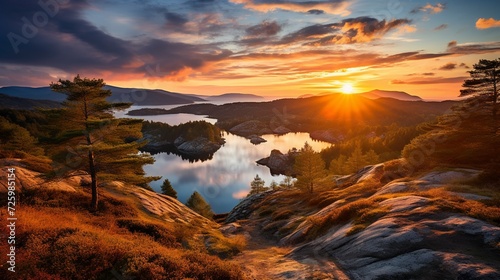 Serene Lake at Sunset: A Tapestry of Warm Hues