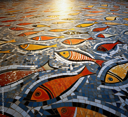 pebble mosaic fish  ai generated