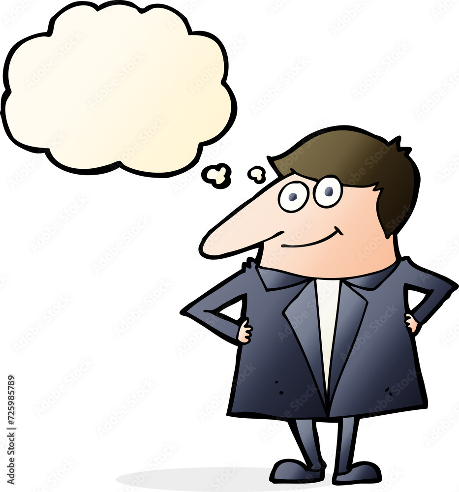 cartoon happy man in suit with thought bubble cartoon happy man in suit with thought bubble
