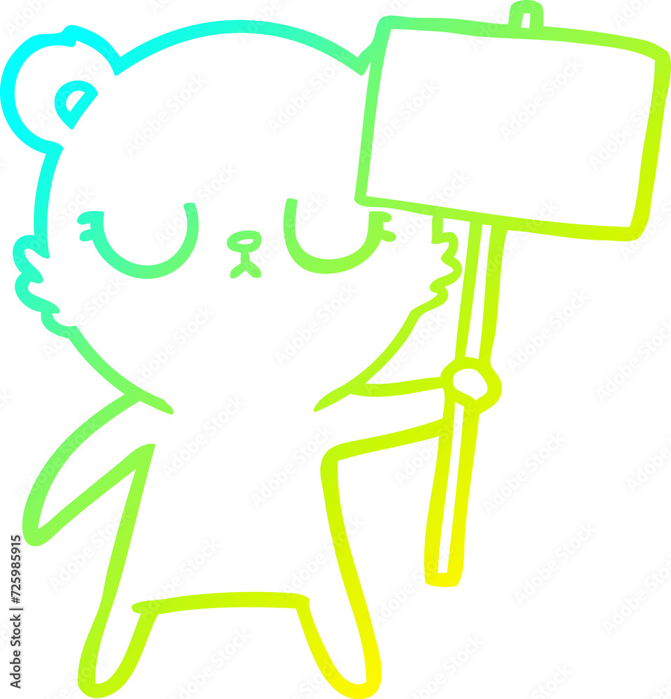 cold gradient line drawing peaceful cartoon bear cub with protest sign cold gradient line drawing peaceful cartoon bear cub with protest sign