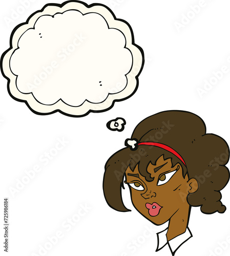 cartoon pretty woman with thought bubble