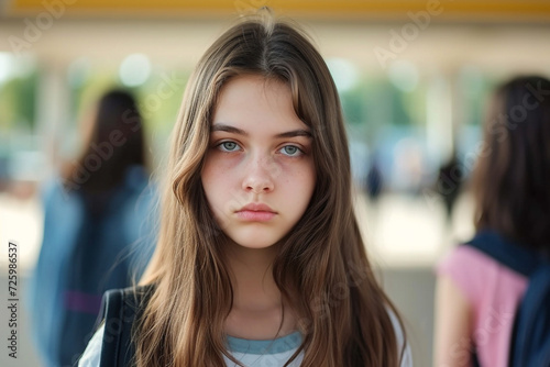 Wallpaper Mural Portrait of contemplative young female outdoors with blurred background. Generative AI.  Torontodigital.ca
