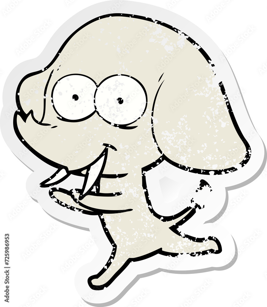 distressed sticker of a happy cartoon elephant distressed sticker of a happy cartoon elephant