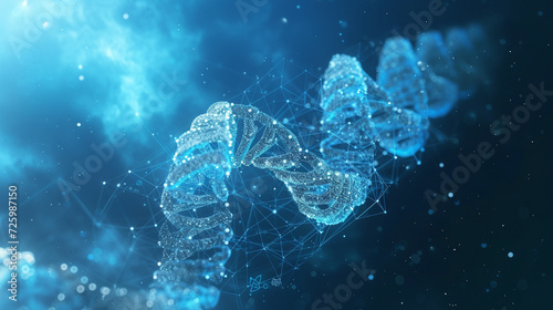 A glowing, digital DNA strand encased in a cloud, representing the fusion of biotechnology and cloud computing, DevOps, Cloud Technologies, dynamic and dramatic compositions, with copy space