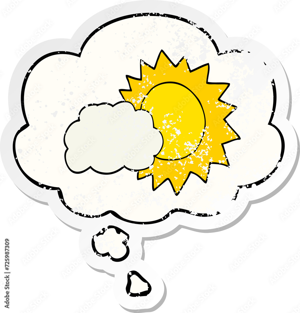 cartoon weather and thought bubble as a distressed worn sticker cartoon weather and thought bubble as a distressed worn sticker