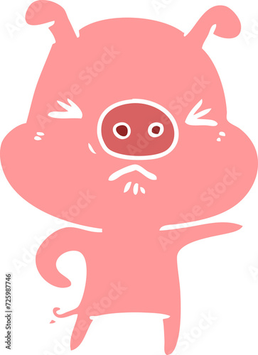 flat color style cartoon angry pig