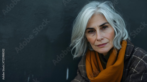 senior sad lady with white hair portrait, generative ai